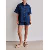 imagechouyatou Summer Denim Sets for Women Short Sleeve Button Down Shirt Elastic Waist Wide Leg Jean Shorts 2 Piece OutfitDark Blue