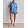 imagechouyatou Summer Denim Sets for Women Short Sleeve Button Down Shirt Elastic Waist Wide Leg Jean Shorts 2 Piece OutfitLight Blue