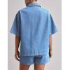 imagechouyatou Summer Denim Sets for Women Short Sleeve Button Down Shirt Elastic Waist Wide Leg Jean Shorts 2 Piece OutfitLight Blue