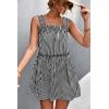 imagechouyatou Women Summer Striped Printed Spaghetti Strap Tank Dress Beach Flowy Ruffle Mini Short SundressBlack