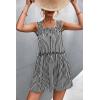 imagechouyatou Women Summer Striped Printed Spaghetti Strap Tank Dress Beach Flowy Ruffle Mini Short SundressBlack