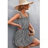 imagechouyatou Women Summer Striped Printed Spaghetti Strap Tank Dress Beach Flowy Ruffle Mini Short SundressBlack