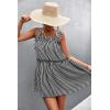 imagechouyatou Women Summer Striped Printed Spaghetti Strap Tank Dress Beach Flowy Ruffle Mini Short SundressBlack