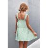 imagechouyatou Women Summer Striped Printed Spaghetti Strap Tank Dress Beach Flowy Ruffle Mini Short SundressGreen
