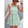 imagechouyatou Women Summer Striped Printed Spaghetti Strap Tank Dress Beach Flowy Ruffle Mini Short SundressGreen