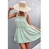 imagechouyatou Women Summer Striped Printed Spaghetti Strap Tank Dress Beach Flowy Ruffle Mini Short SundressGreen