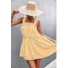imagechouyatou Women Summer Striped Printed Spaghetti Strap Tank Dress Beach Flowy Ruffle Mini Short SundressYellow
