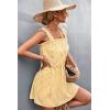 imagechouyatou Women Summer Striped Printed Spaghetti Strap Tank Dress Beach Flowy Ruffle Mini Short SundressYellow