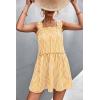 imagechouyatou Women Summer Striped Printed Spaghetti Strap Tank Dress Beach Flowy Ruffle Mini Short SundressYellow