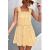 imagechouyatou Women Summer Striped Printed Spaghetti Strap Tank Dress Beach Flowy Ruffle Mini Short SundressYellow