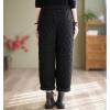 imagechouyatou Women Winter Warm Padded Quilted Pants Wide Leg Down Cotton Pants Thicker Harem Trousers with PocketsBlack