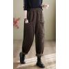 imagechouyatou Women Winter Warm Padded Quilted Pants Wide Leg Down Cotton Pants Thicker Harem Trousers with PocketsBrown