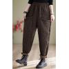 imagechouyatou Women Winter Warm Padded Quilted Pants Wide Leg Down Cotton Pants Thicker Harem Trousers with PocketsBrown