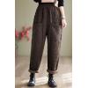 imagechouyatou Women Winter Warm Padded Quilted Pants Wide Leg Down Cotton Pants Thicker Harem Trousers with PocketsBrown