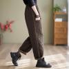 imagechouyatou Women Winter Warm Padded Quilted Pants Wide Leg Down Cotton Pants Thicker Harem Trousers with PocketsBrown