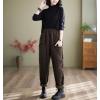 imagechouyatou Women Winter Warm Padded Quilted Pants Wide Leg Down Cotton Pants Thicker Harem Trousers with PocketsBrown