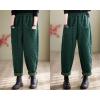 imagechouyatou Women Winter Warm Padded Quilted Pants Wide Leg Down Cotton Pants Thicker Harem Trousers with PocketsGreen