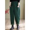 imagechouyatou Women Winter Warm Padded Quilted Pants Wide Leg Down Cotton Pants Thicker Harem Trousers with PocketsGreen