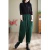 imagechouyatou Women Winter Warm Padded Quilted Pants Wide Leg Down Cotton Pants Thicker Harem Trousers with PocketsGreen