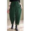 imagechouyatou Women Winter Warm Padded Quilted Pants Wide Leg Down Cotton Pants Thicker Harem Trousers with PocketsGreen