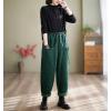 imagechouyatou Women Winter Warm Padded Quilted Pants Wide Leg Down Cotton Pants Thicker Harem Trousers with PocketsGreen