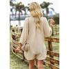 imagechouyatou Womens 34 Sleeve Wide Leg Summer Rompers Shorts Loose Fit Cute Casual JumpsuitsBeige