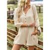 imagechouyatou Womens 34 Sleeve Wide Leg Summer Rompers Shorts Loose Fit Cute Casual JumpsuitsBeige