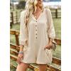 imagechouyatou Womens 34 Sleeve Wide Leg Summer Rompers Shorts Loose Fit Cute Casual JumpsuitsBeige