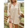 imagechouyatou Womens 34 Sleeve Wide Leg Summer Rompers Shorts Loose Fit Cute Casual JumpsuitsBeige
