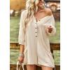 imagechouyatou Womens 34 Sleeve Wide Leg Summer Rompers Shorts Loose Fit Cute Casual JumpsuitsBeige