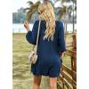 imagechouyatou Womens 34 Sleeve Wide Leg Summer Rompers Shorts Loose Fit Cute Casual JumpsuitsNavy Blue