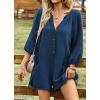 imagechouyatou Womens 34 Sleeve Wide Leg Summer Rompers Shorts Loose Fit Cute Casual JumpsuitsNavy Blue