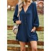 imagechouyatou Womens 34 Sleeve Wide Leg Summer Rompers Shorts Loose Fit Cute Casual JumpsuitsNavy Blue