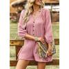 imagechouyatou Womens 34 Sleeve Wide Leg Summer Rompers Shorts Loose Fit Cute Casual JumpsuitsPink