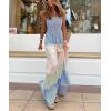 imagechouyatou Womens Color Block Striped Smocked Maxi Dress Sexy Spaghetti Strap Tiered Flowy Beach Maxi DressBlue