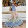 imagechouyatou Womens Color Block Striped Smocked Maxi Dress Sexy Spaghetti Strap Tiered Flowy Beach Maxi DressBlue