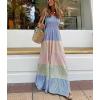 imagechouyatou Womens Color Block Striped Smocked Maxi Dress Sexy Spaghetti Strap Tiered Flowy Beach Maxi DressBlue