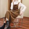 imagechouyatou Womens Cute Corduroy Adjustable Strap Overall Dress fringe Pinafore Baggy Maxi Long Tank DressBrown