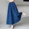 imagechouyatou Womens Cute Elastic High Waist Swing Jean Skirt A Line Long Midi Flare Denim Skirt with PocketsDark Blue