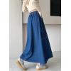 imagechouyatou Womens Cute Elastic High Waist Swing Jean Skirt A Line Long Midi Flare Denim Skirt with PocketsDark Blue