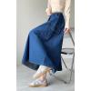 imagechouyatou Womens Cute Elastic High Waist Swing Jean Skirt A Line Long Midi Flare Denim Skirt with PocketsDark Blue