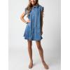 imagechouyatou Womens Denim Sleeveless Button Down Dress Jean Tunic Mini Dress Frilly Tank Dress with PocketsBlue