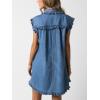 imagechouyatou Womens Denim Sleeveless Button Down Dress Jean Tunic Mini Dress Frilly Tank Dress with PocketsBlue