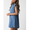 imagechouyatou Womens Denim Sleeveless Button Down Dress Jean Tunic Mini Dress Frilly Tank Dress with PocketsBlue