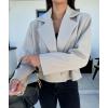 imagechouyatou Womens Double Breasted Cropped Wool Blazer Casual Lapel Short Wool Pea Coat with PocketsApricot