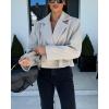 imagechouyatou Womens Double Breasted Cropped Wool Blazer Casual Lapel Short Wool Pea Coat with PocketsApricot