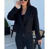 imagechouyatou Womens Double Breasted Cropped Wool Blazer Casual Lapel Short Wool Pea Coat with PocketsBlack