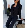 imagechouyatou Womens Double Breasted Cropped Wool Blazer Casual Lapel Short Wool Pea Coat with PocketsBlack