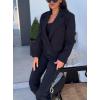 imagechouyatou Womens Double Breasted Cropped Wool Blazer Casual Lapel Short Wool Pea Coat with PocketsBlack