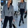 imagechouyatou Womens Double Breasted Cropped Wool Blazer Casual Lapel Short Wool Pea Coat with PocketsDark Gray